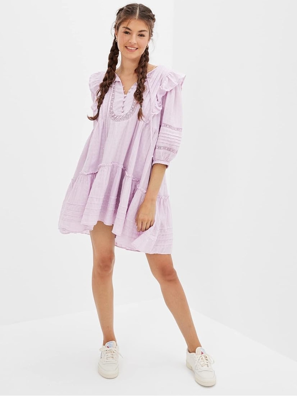 AE Pintuck Ruffle Babydoll Mini Dress Size M